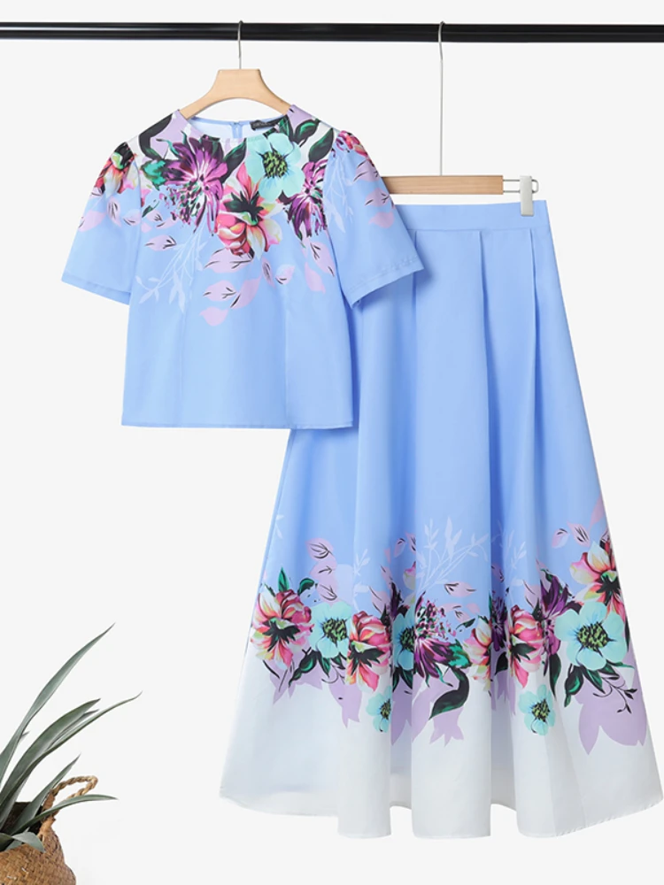 ZANZEA الأزهار المطبوعة تنورة مجموعات المرأة قصيرة الأكمام بلوزة قصيرة و ألف خط التنانير الطويلة 2 قطعة الدعاوى أزياء المرأة وتتسابق #3