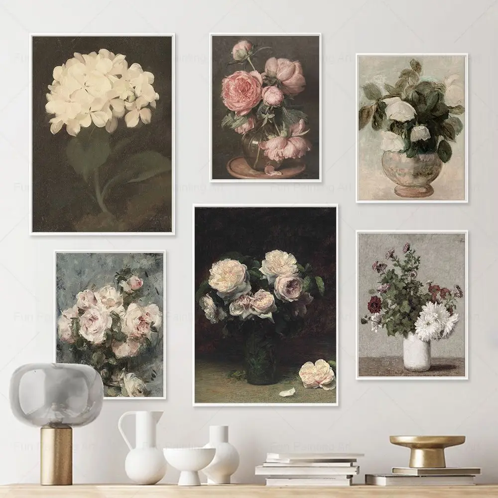 Vintage Poster Flower Art Print Light Dark Still Life Canvas Painting Nordic Gallery Bible Verses Wall Picture Living Room Decor