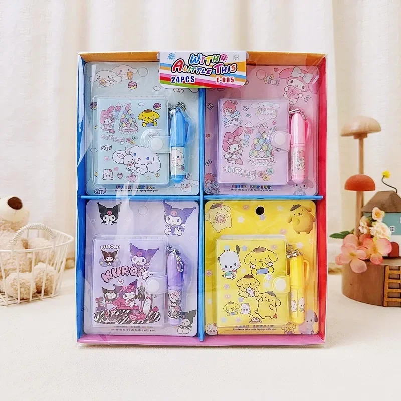 24 pçs sanrio kuromi caderno portátil anime dos desenhos animados bonito cinnamoroll estudante diário kawaii material escolar crianças presentes do feriado