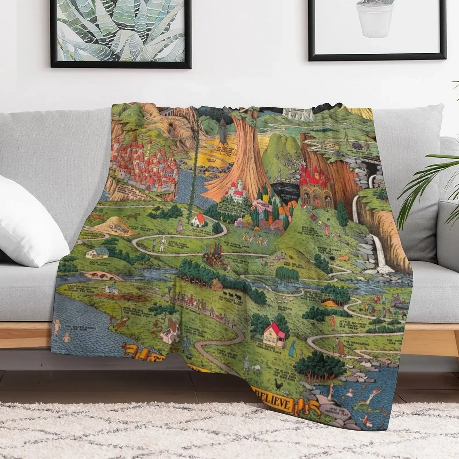 The land of make believe. Published by Jaro Hess 1930 Cornucopia of Fairy Tales Detailed Labeled Map Fun Magical F Throw Blanket