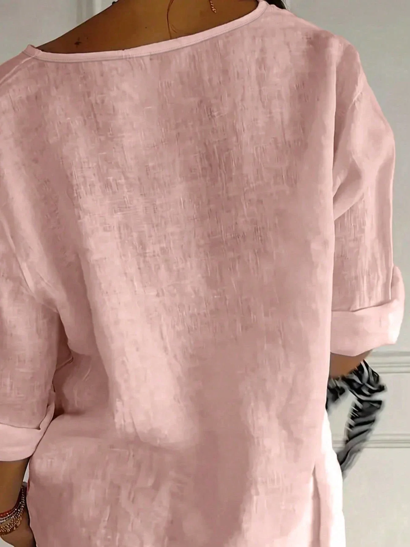 

Plus Size Women Solid Color Front Button Shirt Pink Spring