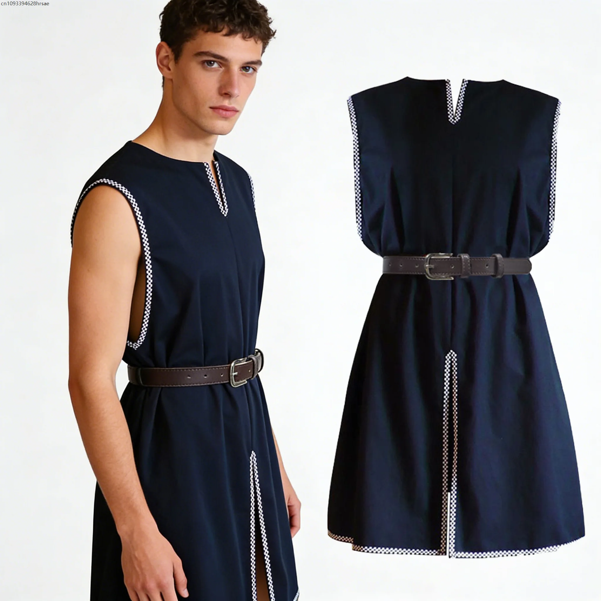 

Men Medieval Retro Tunic Warriors Costume Renaissance Knight Robe Carnival Cosplay Party Sleeveless Vest Coat Outfits