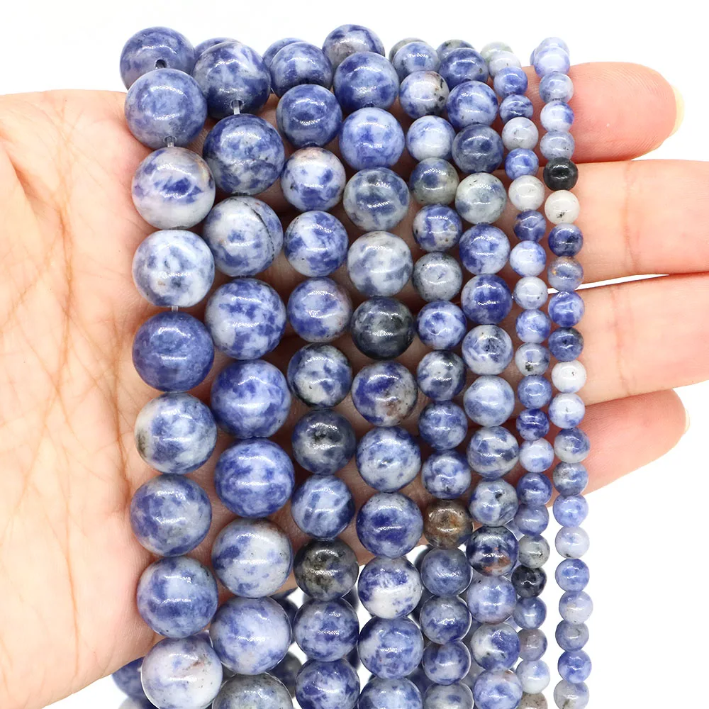  4/6/8/10MM Blue Spot Jasper Beads Natural Stone Healing Crystal Quartz Round Loose Spacer Bead for Jewelry Making DIY Bracelet