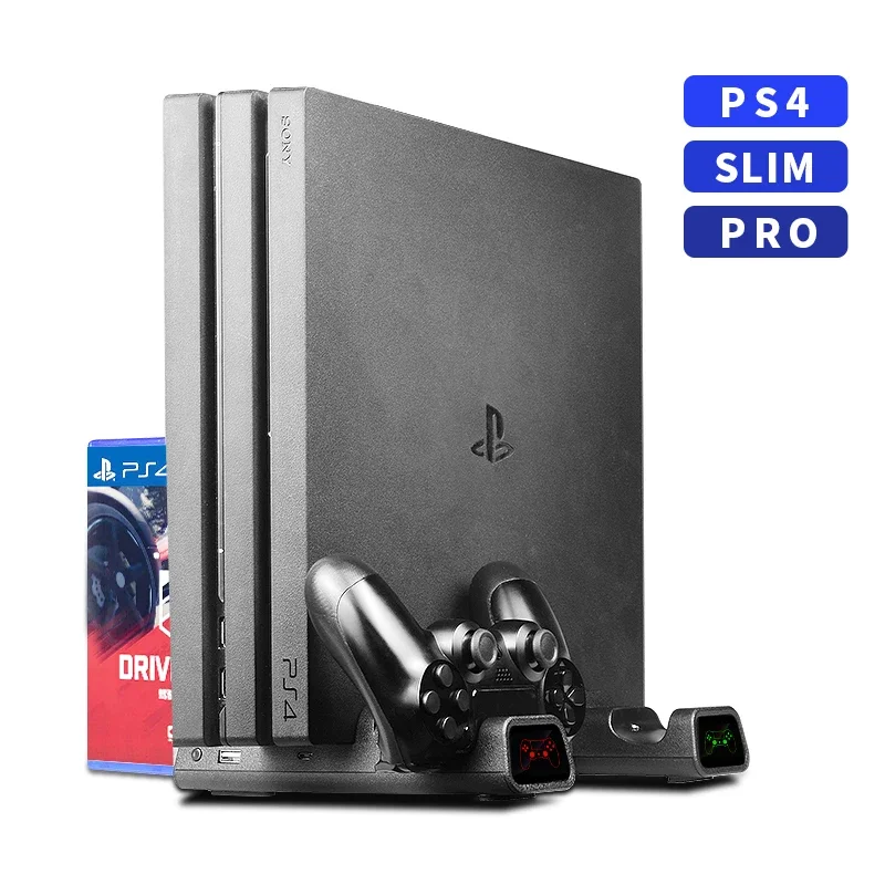 For PS4/PS4 Slim/PS4 Pro Vertical Stand Cooling Fan Dual Controller Charger Console Charging Dock Station For Playstation 4