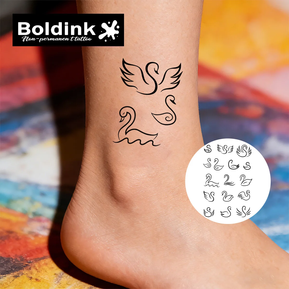 BOLDINK Swan Theme Moisturizing Tattoo Sticker Unisex Fashion Design Easy Apply Waterproof Lasts 1-2 Week