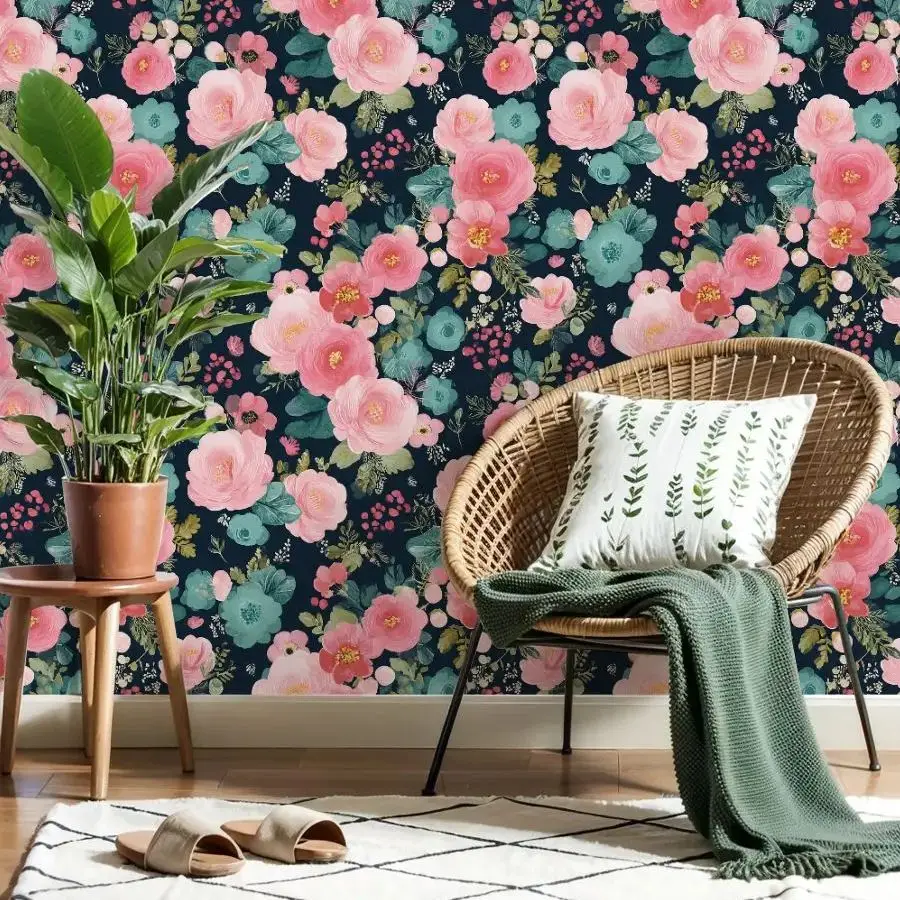 

Темные обои с цветочным рисунком розовых роз 22,83 "X 118" водонепроницаемые обои для гостиной/спальни/ванной комнаты ПВХ стикер на стену