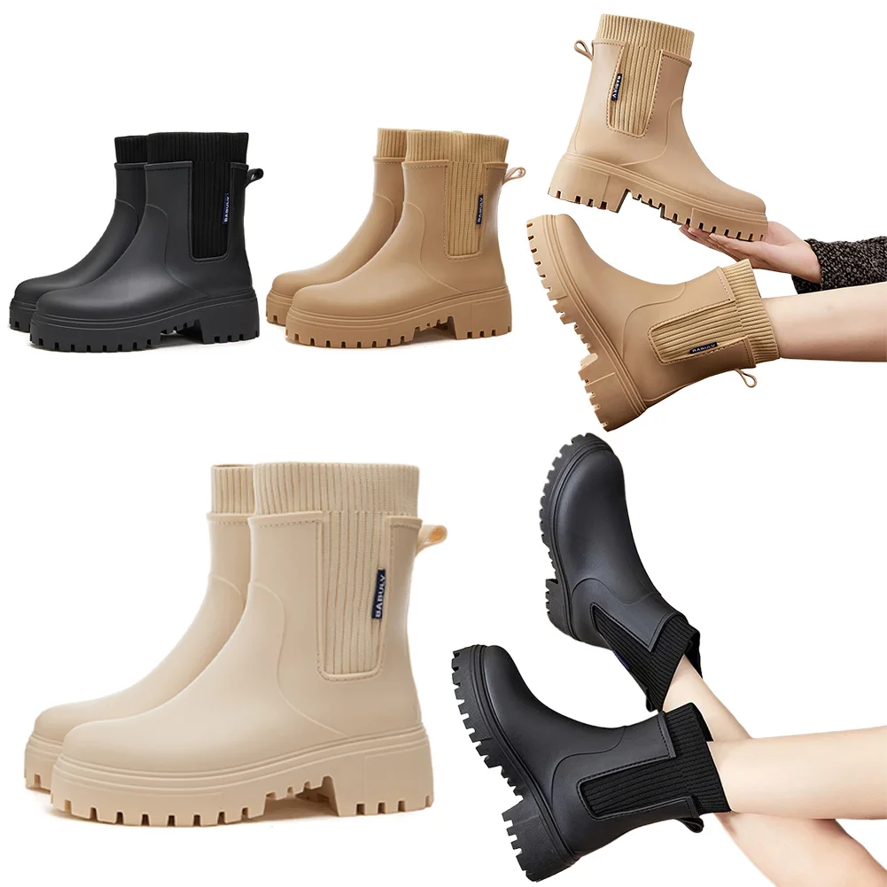 Women's Wellington Boots Waterproof Garden Shoes Non-Slip Chelsea Rain Boots Ankle Boots for Outdoor