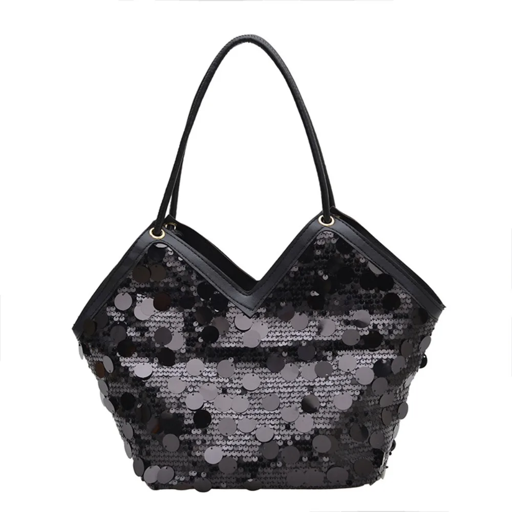 

Portable Evening Bag Sequin Tote Bag Silver Gold Blingbling Handbag Large Shiny Glitter Shoulder Bag Students