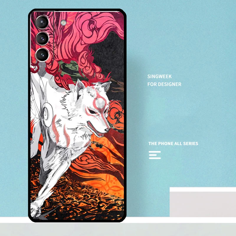 Okami Wolf Case For Samsung Galaxy S23 S24 Ultra S22 S21 Plus Note 10 Note 20 S9 S10 S20 S21 FE Cover