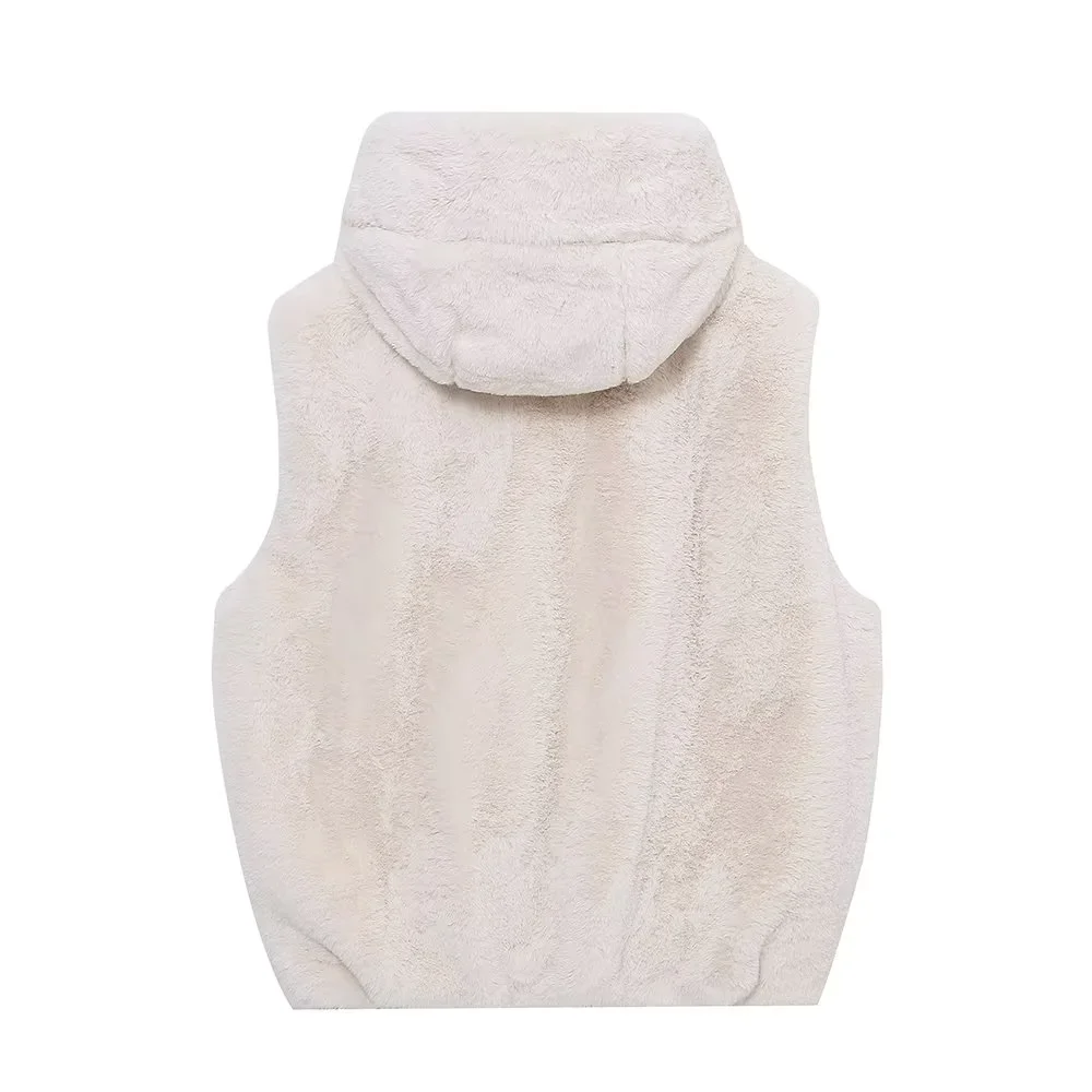 2024 autumn and winter new women's clothing sweet and thick artificial fur sleeveless hooded vest vest vest vest