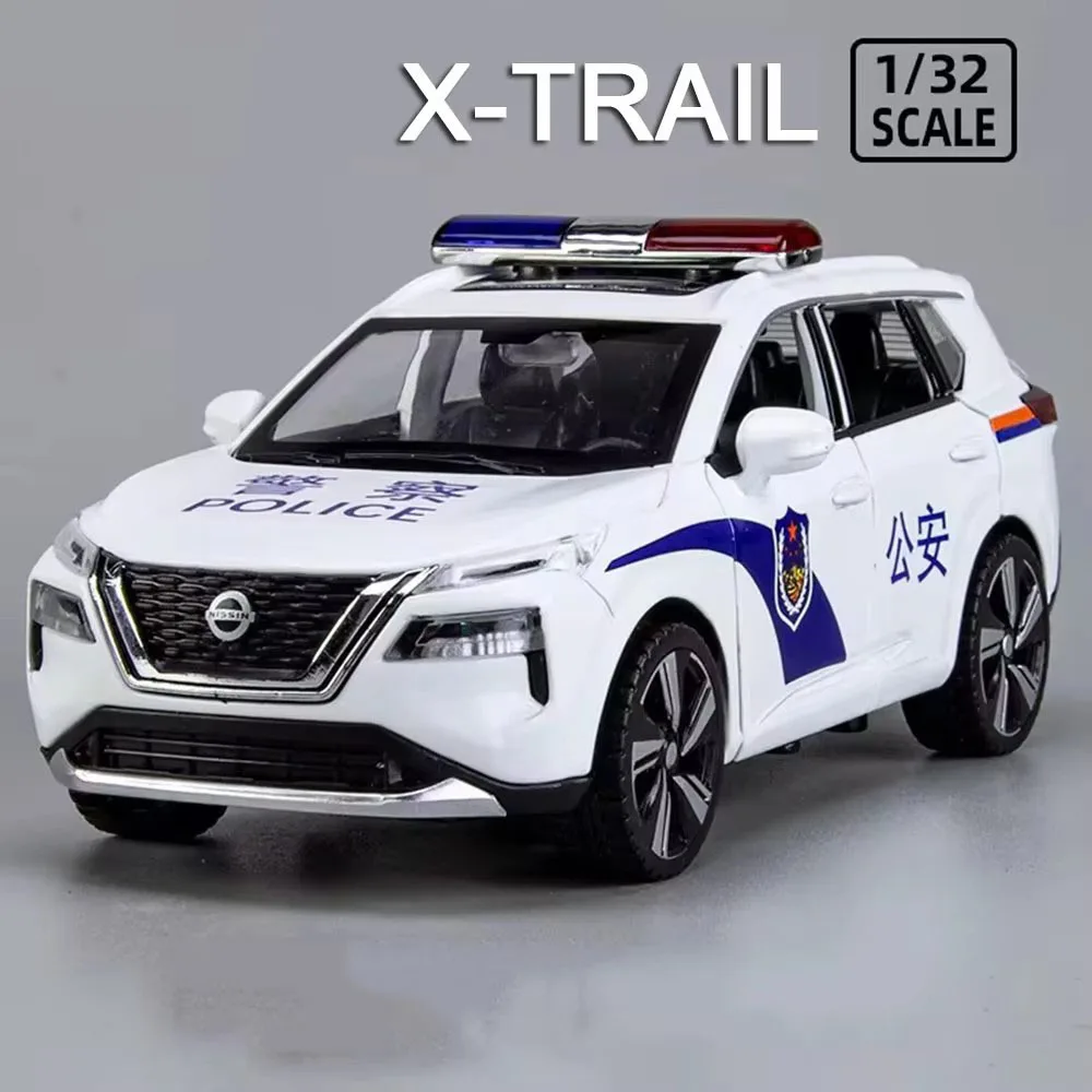 مقياس 1:32 نماذج نيسان X-TRAIL ألعاب سيارات الشرطة سبيكة 6 أبواب مفتوحة مركبات مصغرة التراجع لعبة سيارة هدايا عيد الأطفال