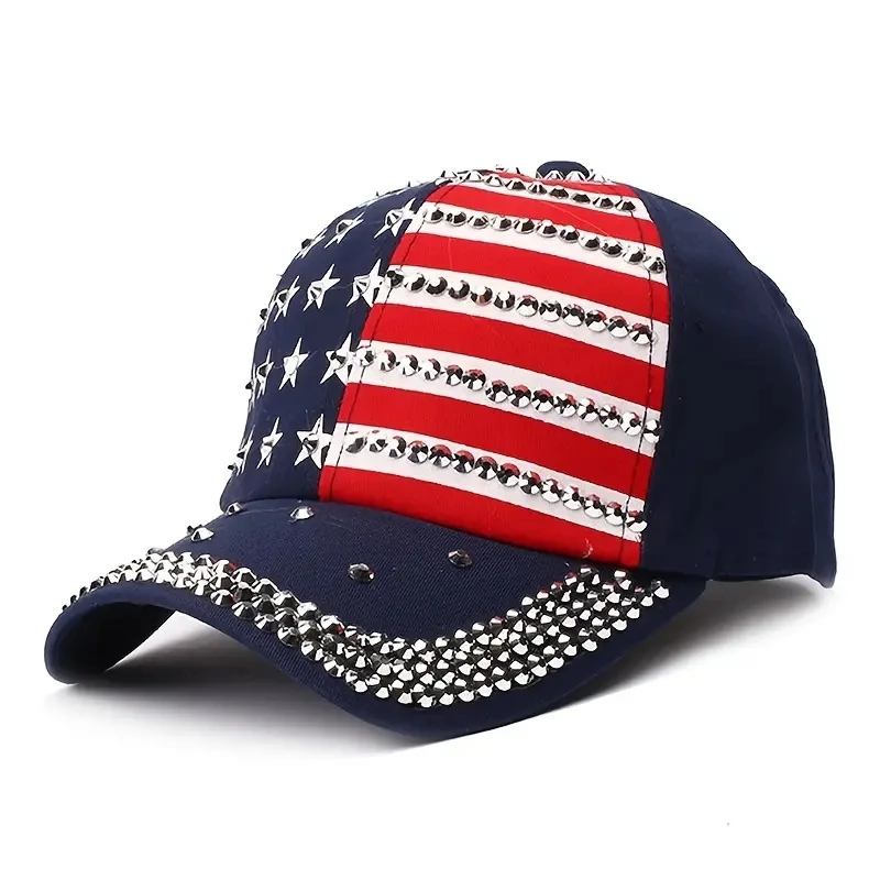 American Flag Baseball Cap Sparkle Studded Flag Deim Hip Hop Hat Outdoor Casual Style Man Unisex Hat For Women Girls