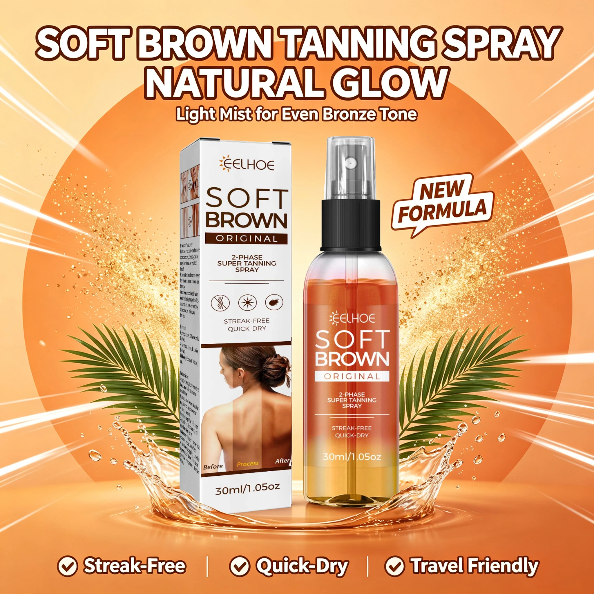 2-Phase Body Tanning Spray Natural Plant Extract Fast Absorption Refresh Non-Greasy Quick Dry Streak-Free Self Tanning Mist For Natural Bronze Glowing Sun-Kissed Skin Summer Beach Moisturizing Tanning