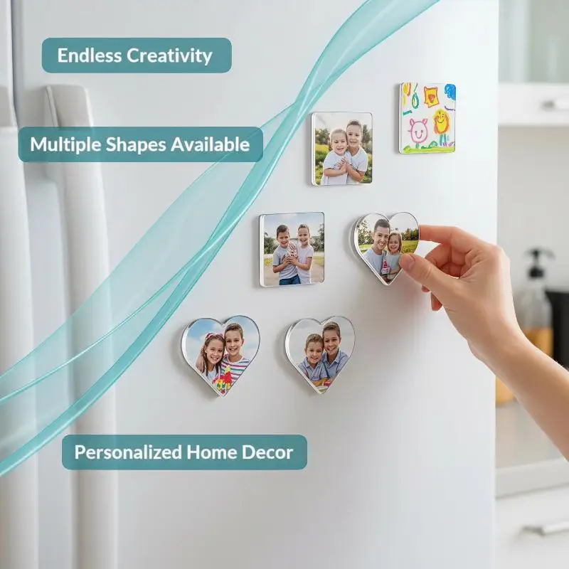5 Sets Transparent Acrylic Square Round DIY Refrigerator Magnets Magnetic for Home Fridge Decor Handmade Gifts