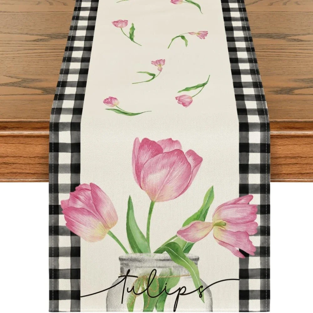 Sunflower Vase  Plaid Spring Table Runner Seasonal Summer Kitchen Dining Decoration   Wedding Party Decor Rustic decor Passover