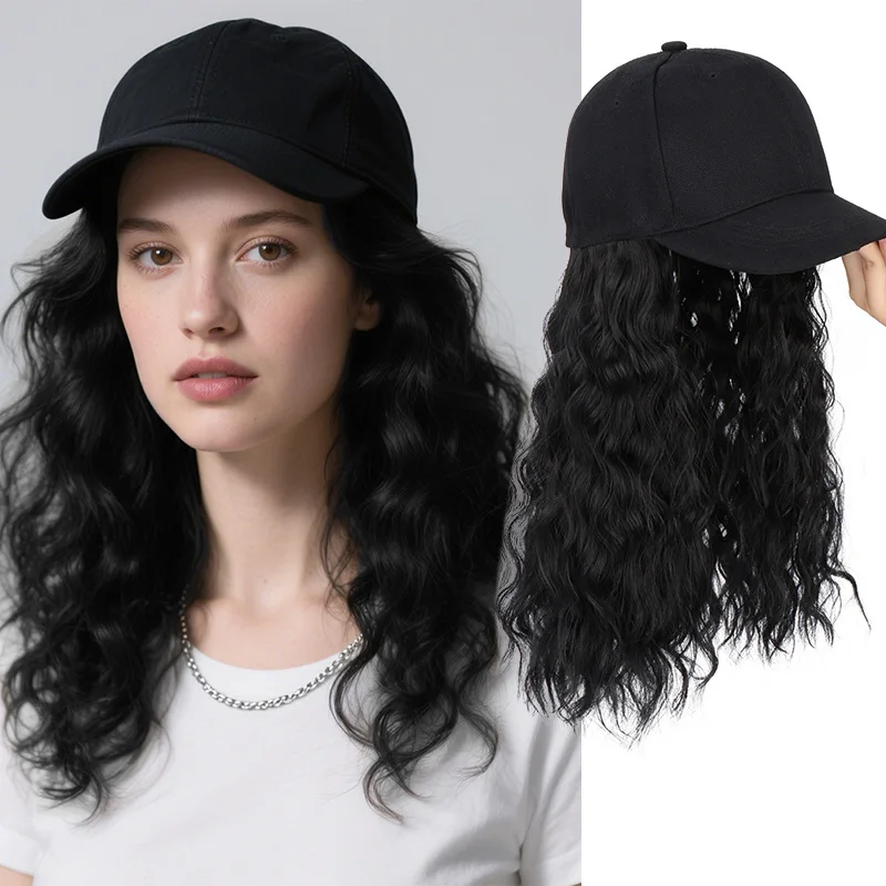 

14-дюймовая синтетическая бейсболка с наращиванием волос, короткая волнистая вьющаяся прическа, регулируемая шляпа, парик для женщин
