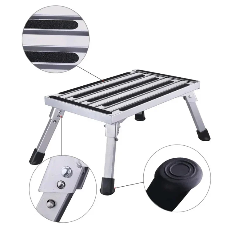 

RV Aluminum Alloy Folding Stool Load 150kg Towing SUV Bed Car Business Vehicle Portable Stepping Foot Stool Foldable RV Parts