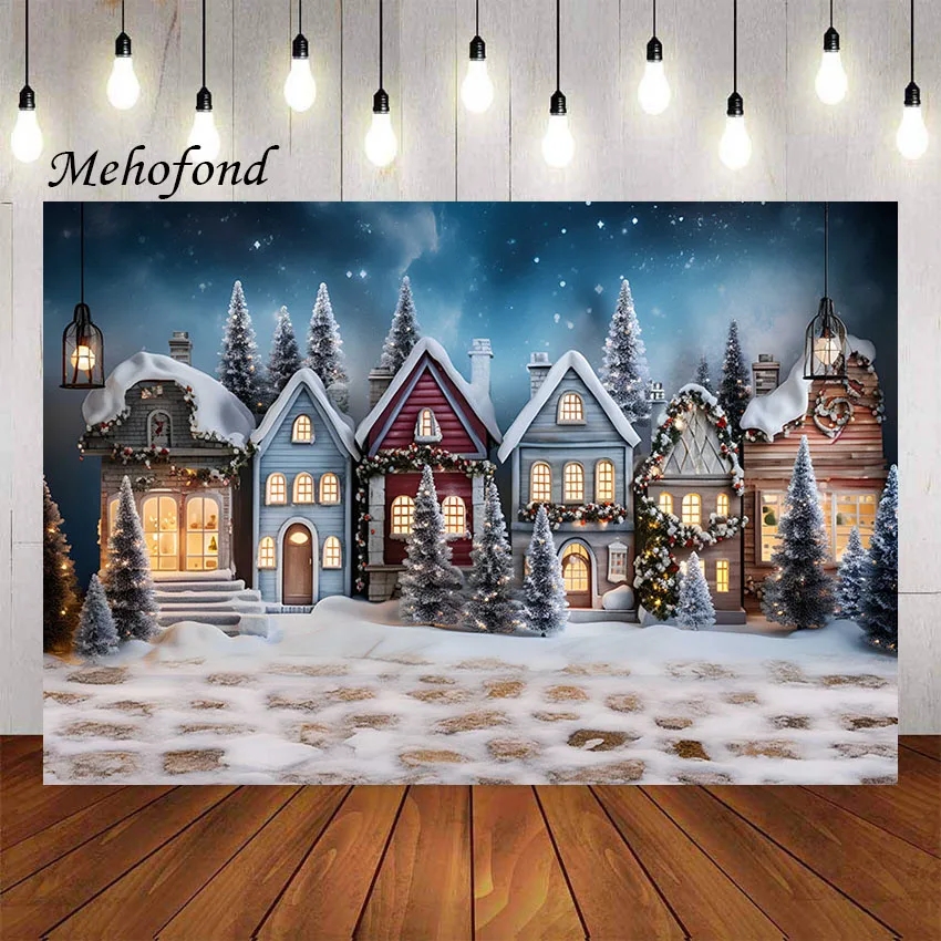 

Mehofond Photography Background Winter Christmas Snowy Forest House Xmas Trees Kids Family Portrait Decor Backdrop Photo Studio