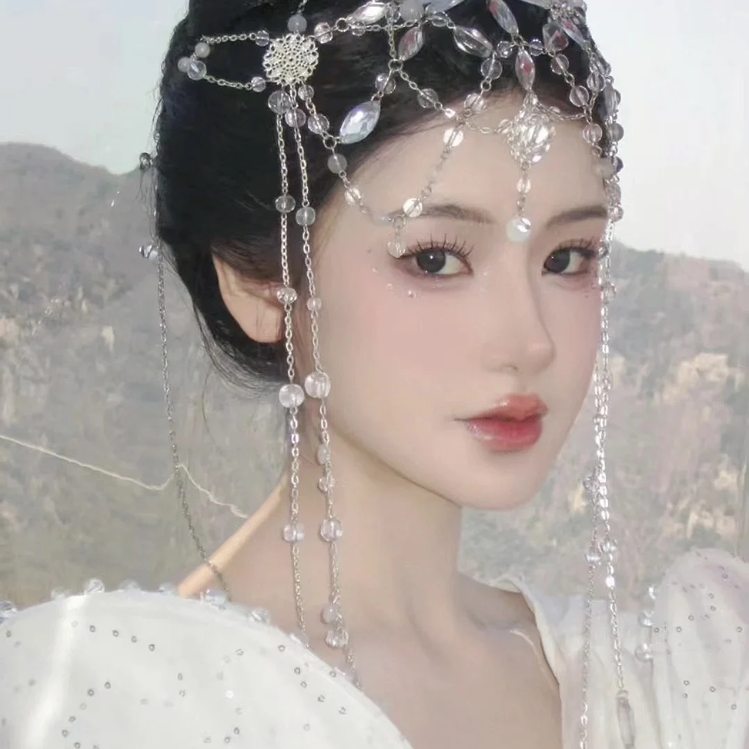 

Chinese Paladin Xiyao Same Style Tassel Crystal Headdress Yang Mi Costume Han Clothing Accessories Stage Show Dress up