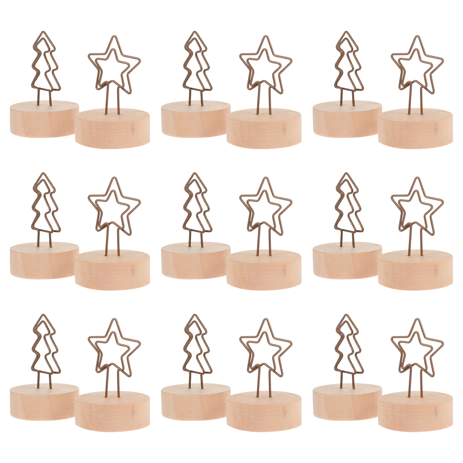 

12 Pcs Wooden Note Folder Banquet Table Top Christmas Tree Card Holder Stand Wrought Iron Number Holders Delicate Note-holders
