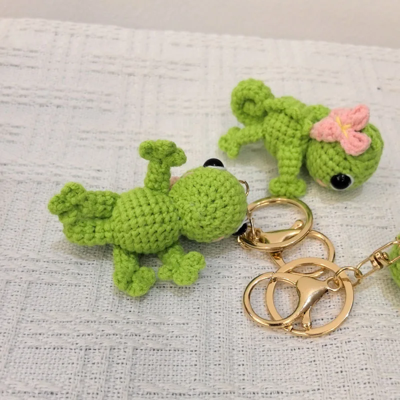 Cute Lizard Charm Keychains Cartoon Mini Hand Knitted Car Keyring Lovely Backpack Handbag Pendant Couple Keyholder
