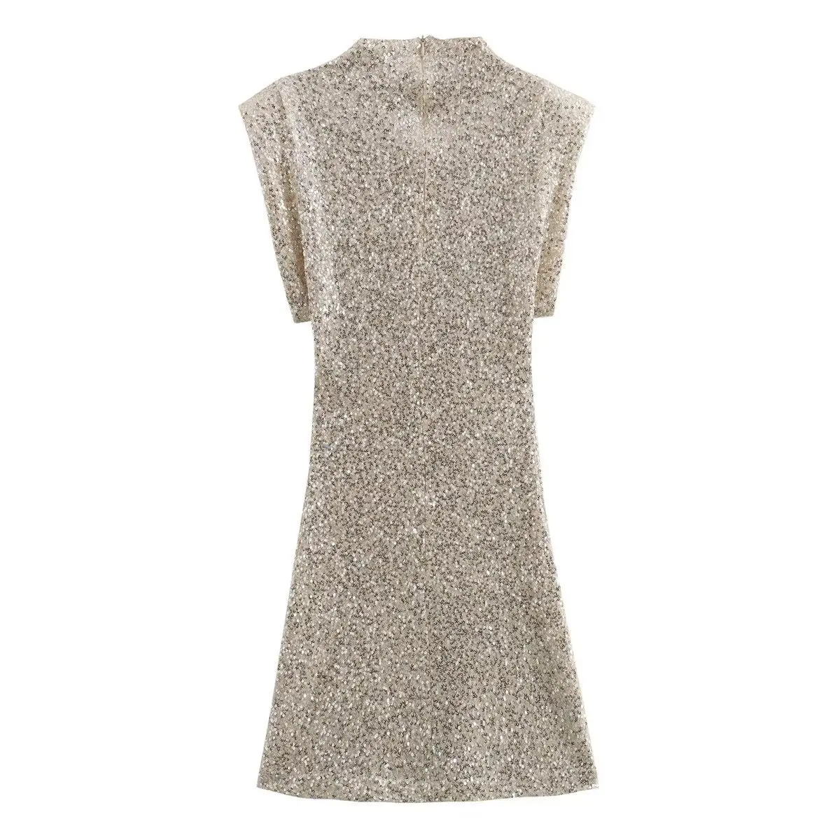 新しいファッションスパンコールミニドレス女性のためのエレガントな O ネックフライスリーブ光沢のあるショートドレス女性シックなクラブイブニングパーティー Vestidos