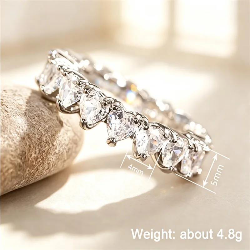 925 Sterling Silber Einfacher Herz-Zirkon Damenring Exquisiter Modeschmuck für Hochzeit, Party, Verlobung, Valentinstag Edle Schmuckstücke – Detail 5