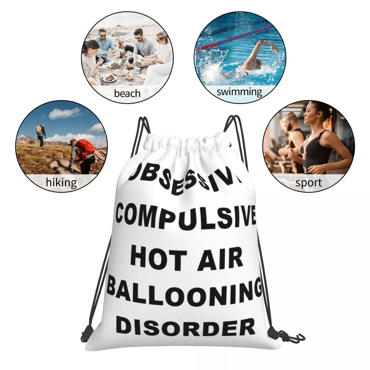 Obsessive Compulsive Hot Air Ballooning Disorder Backpacks Portable Drawstring Bundle Pocket Sports Bag Book Bags Travel School