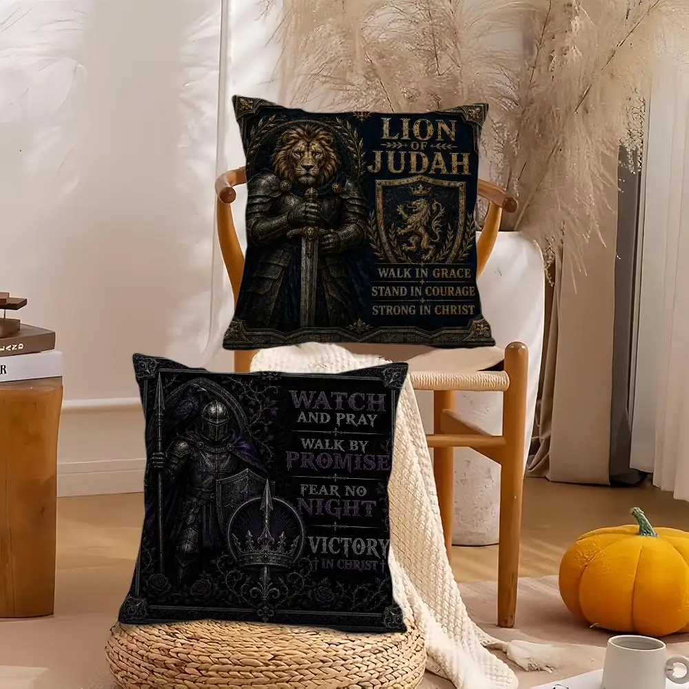 Christian Faith Knight Cushion Cover Soft Plush Throw Pillow Cover Double-Sided Decorative Cushion Case Sofa Bedroom Home Decor