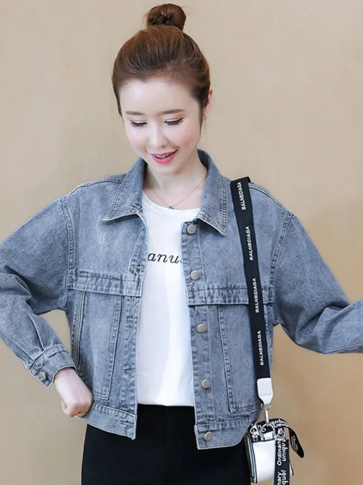 Women's Denim Jacket Spring Autumn Loose Short Style Embroidered Pocket High End Fashion Korean Version Button up Top