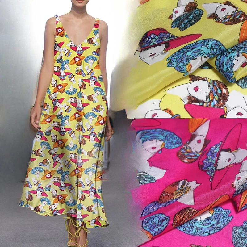 

110 см, ширина 12 мм, удобная шелковая крепдешинная ткань с мультяшным принтом, материал для шитья своими руками, классическая рубашка, одежда, брюки R1701