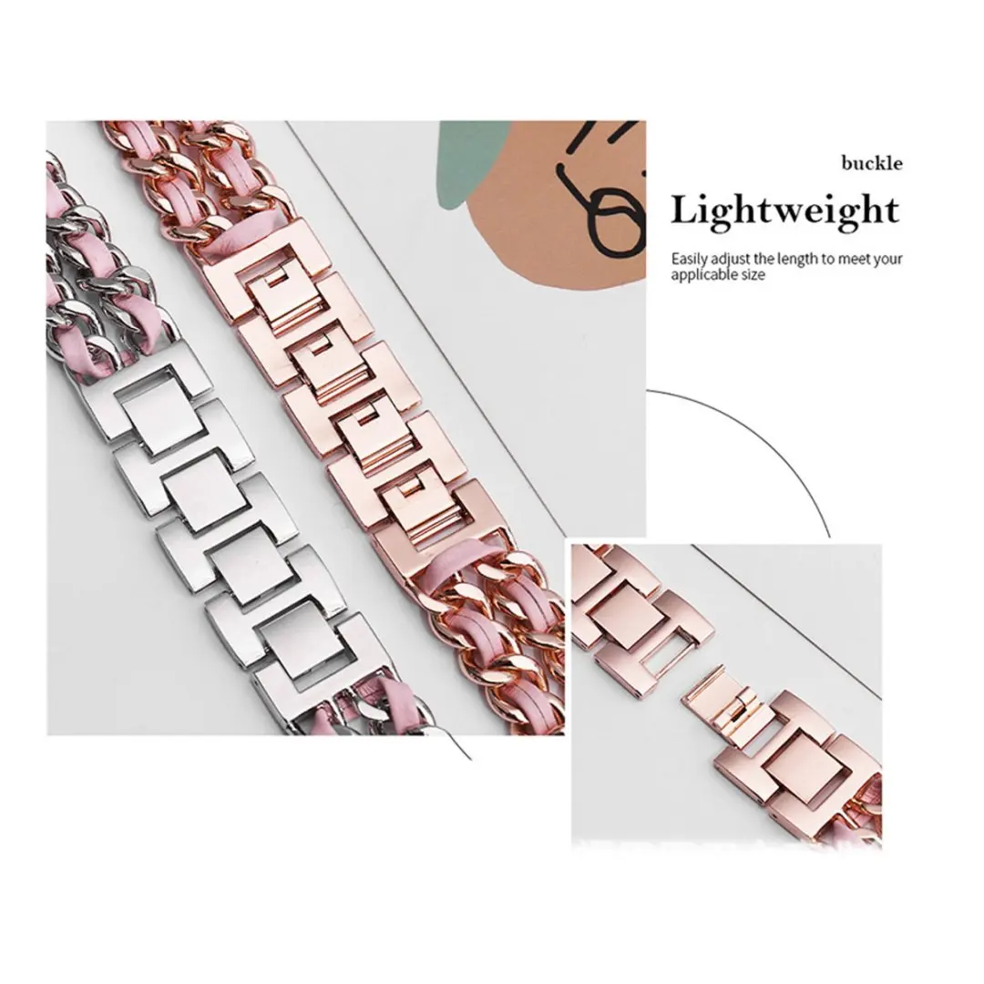 20 22mm metal dupla corrente moda pulseira de couro para garmin vivoactive 3 4 5 6 música venu 2 3 2plus sq 2 música