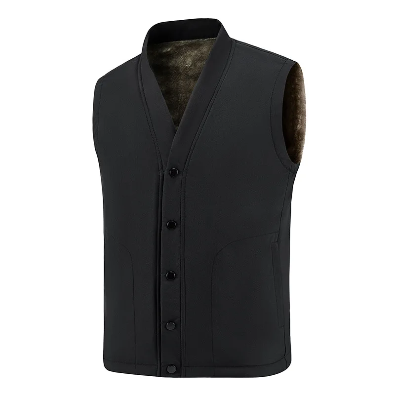 Minsu 2025 New V-neck Vest with Fleece Lining, Thickened for Middle-aged and Elderly, Plus-size Vest Jacket