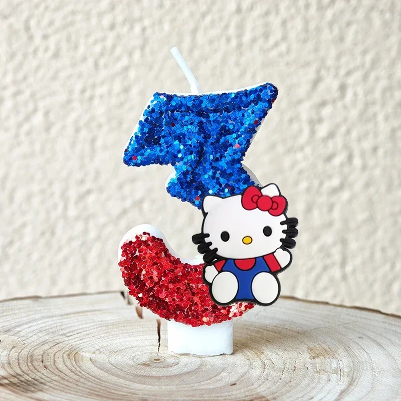 Niedliche Hello Kitty Glitzernde Farbverlauf-Zahlenkerze Kuchendekoration Süßes Thema Kindergeburtstags-Party-Zubehör Mädchen-Baby-Shower-Dekorationen – Detail 7