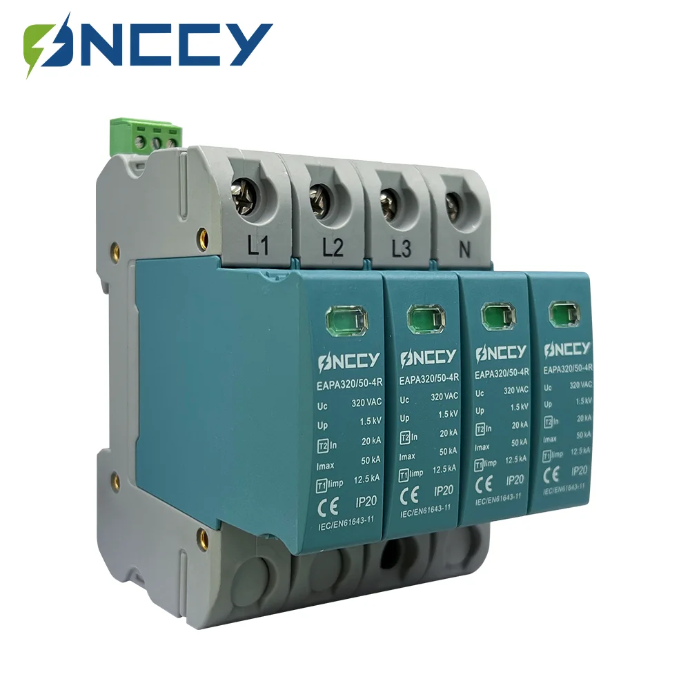ONCCY 4P AC Surge Protector T1+T2, 3 phase surge protector 220V 320V 385V 440V, SPD Surge Protection Device with alarm contact