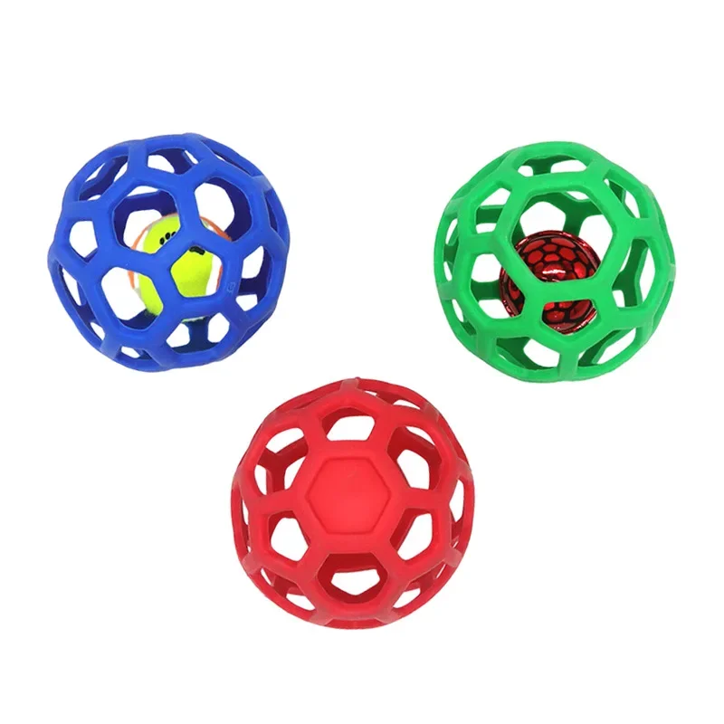 Pet Dog Toy Rubber Interactive Dog Toys Ball for Dogs Chew Toy Hollow Ball Bell Puppy Outdoor Training Game Playing Supplies