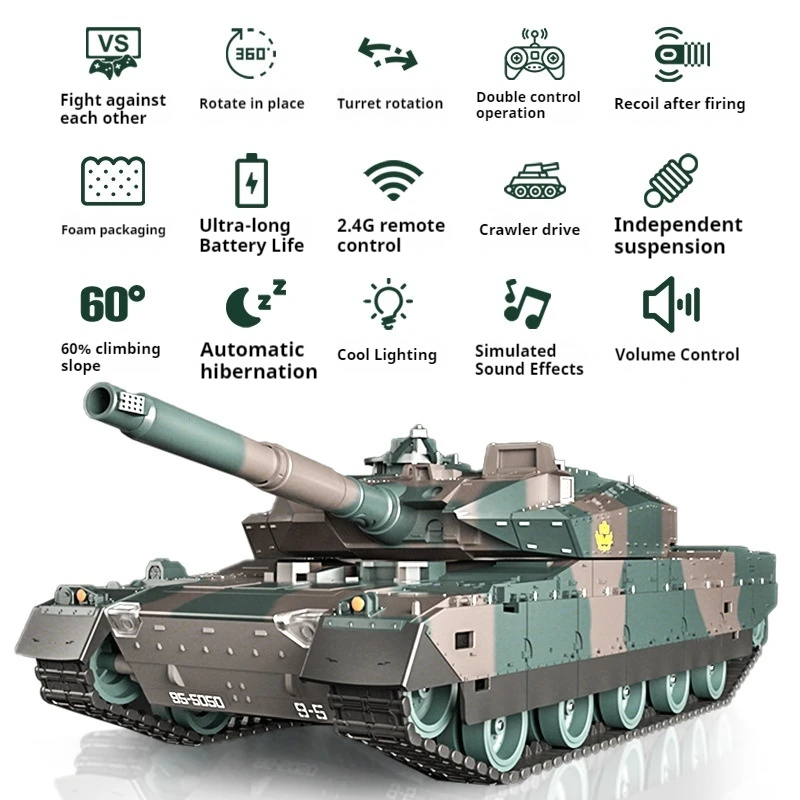 Tongli Large RC Tank Toy with Battle Features Remote Control Military Vehicle Model Ideal Birthday Gift for Boys