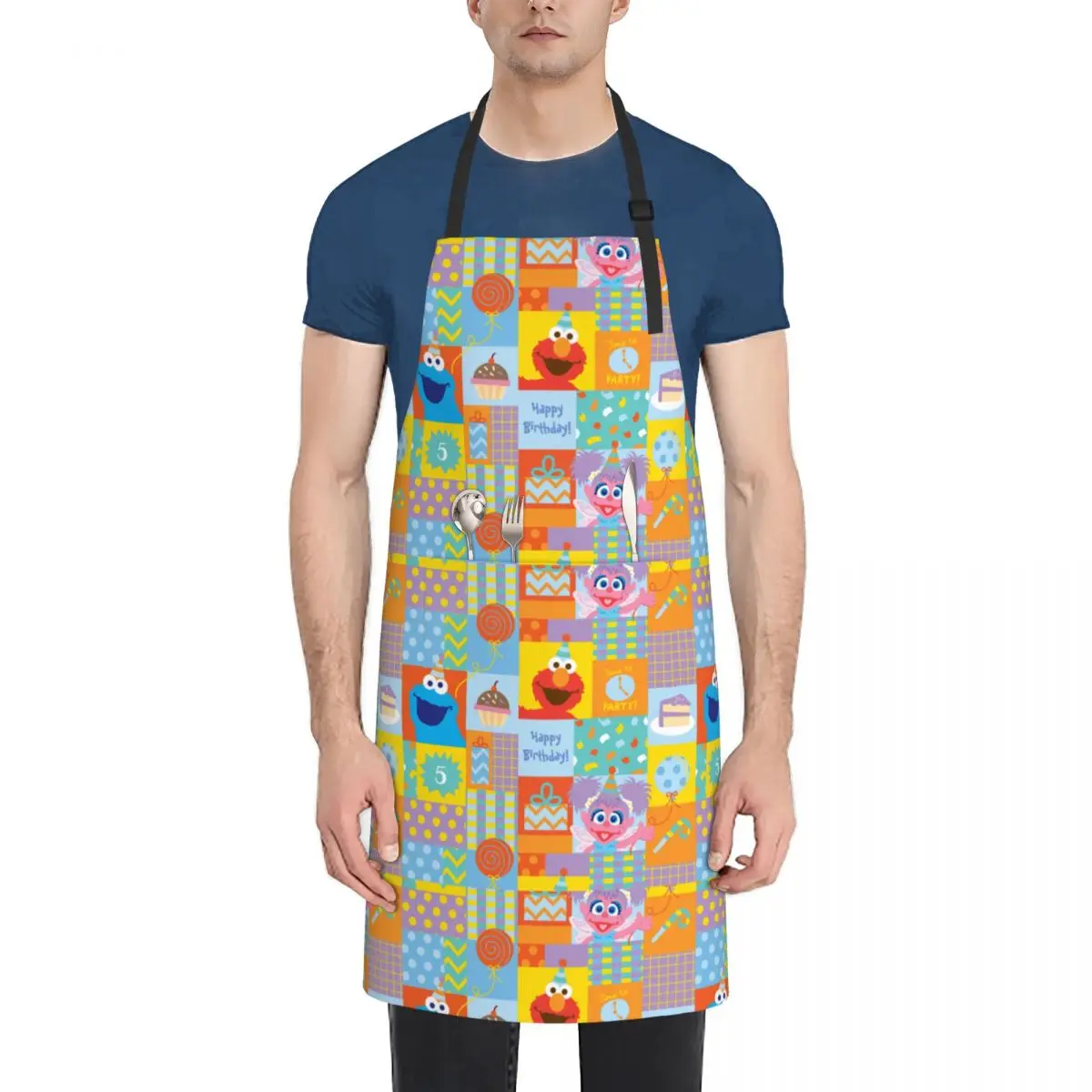 Gifts for Men Women Chef Bib Apron Cartoon Cookies Monsters Product Baking Aprons Adjustable 2 Pockets Water & Oil Resistant