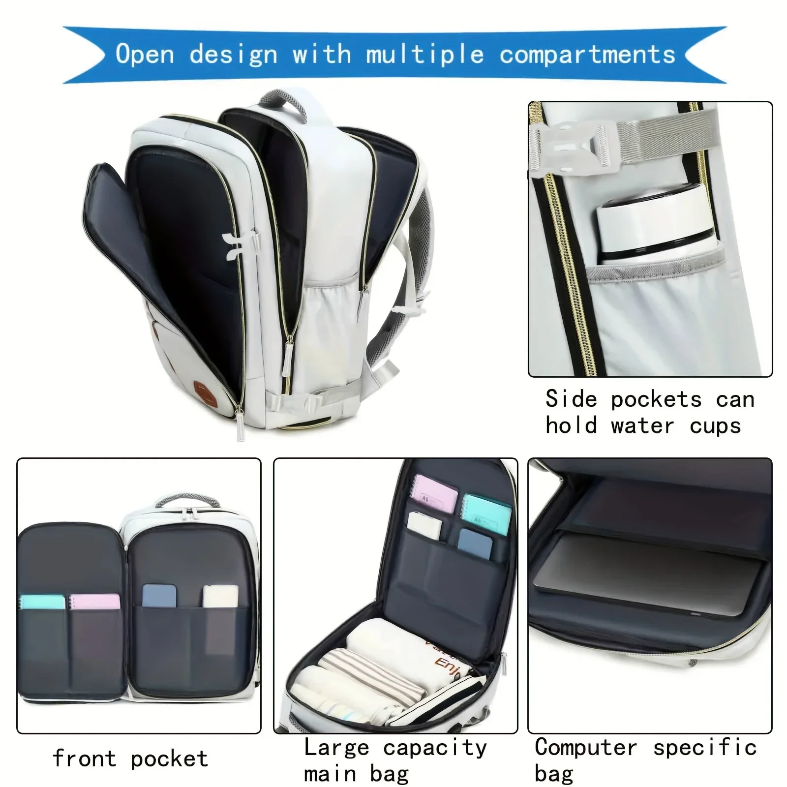 Sac à dos de voyage multifonctionnel, cartable pour ordinateur portable approuvé par les compagnies aériennes, sac de jour pour sports de plein air avec compartiment à chaussures