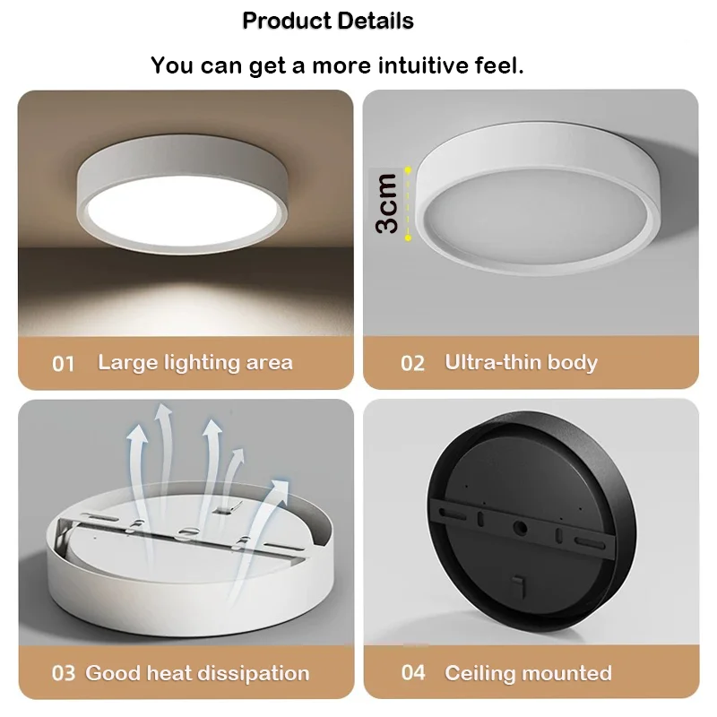 3 Color LED Ceiling Light Surface Mounted Ultra Thin Downlight Panel Lamp