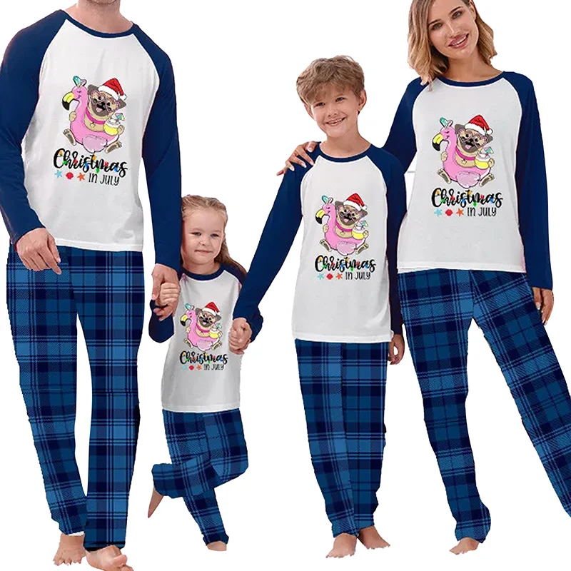 Family Matching Christmas Pajamas Baby Romper Letter Print Long Sleeve Tops and Plaid Pants Loungewear Set Christmas Family