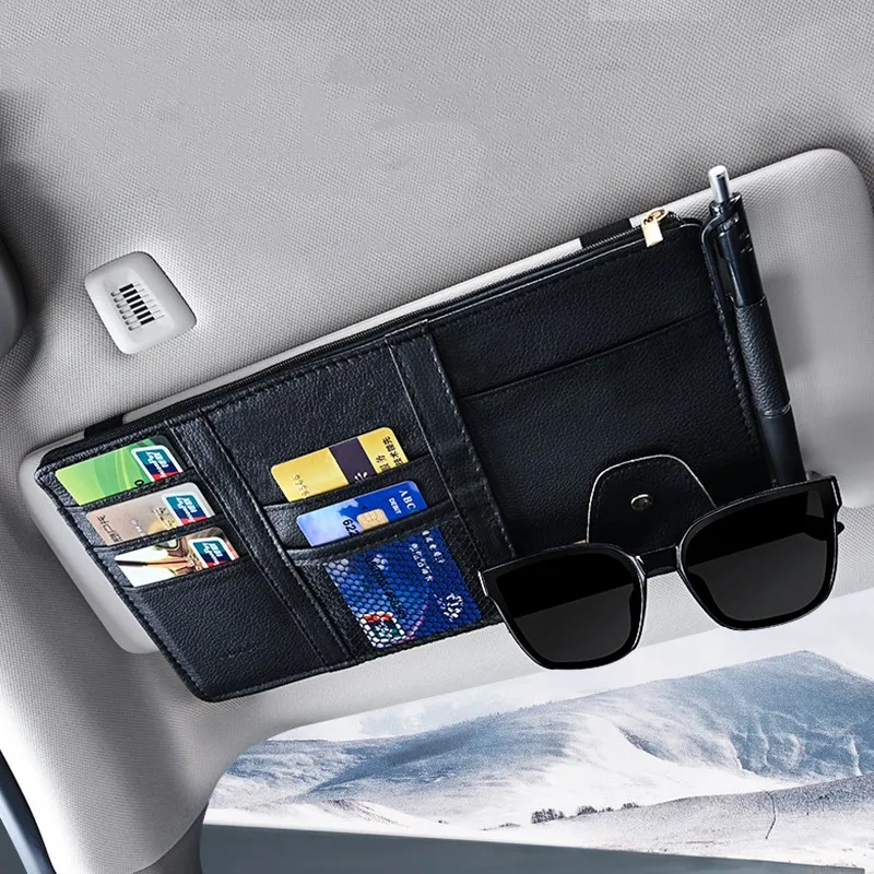 

Car Sun Visor Bill Pen Organizer Holder,Sun Visor Glasses Business Card Clip With Zipper Multifunction Portable Case Accessories