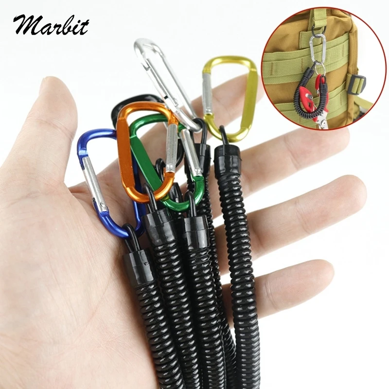 Tactical Retractable Spring Elastic Rope Security Gear Tool Hiking Camping Anti-lost Keychain Fishing Lanyards Outdoor