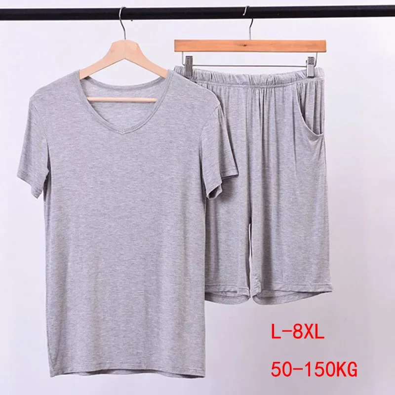 

7XL Shorts Size Wear 8XL Sleeve And Men Plus Pajamas Short Home Casual Wear Summer Soft Sets Modal 50-150KG Set Sleep Top