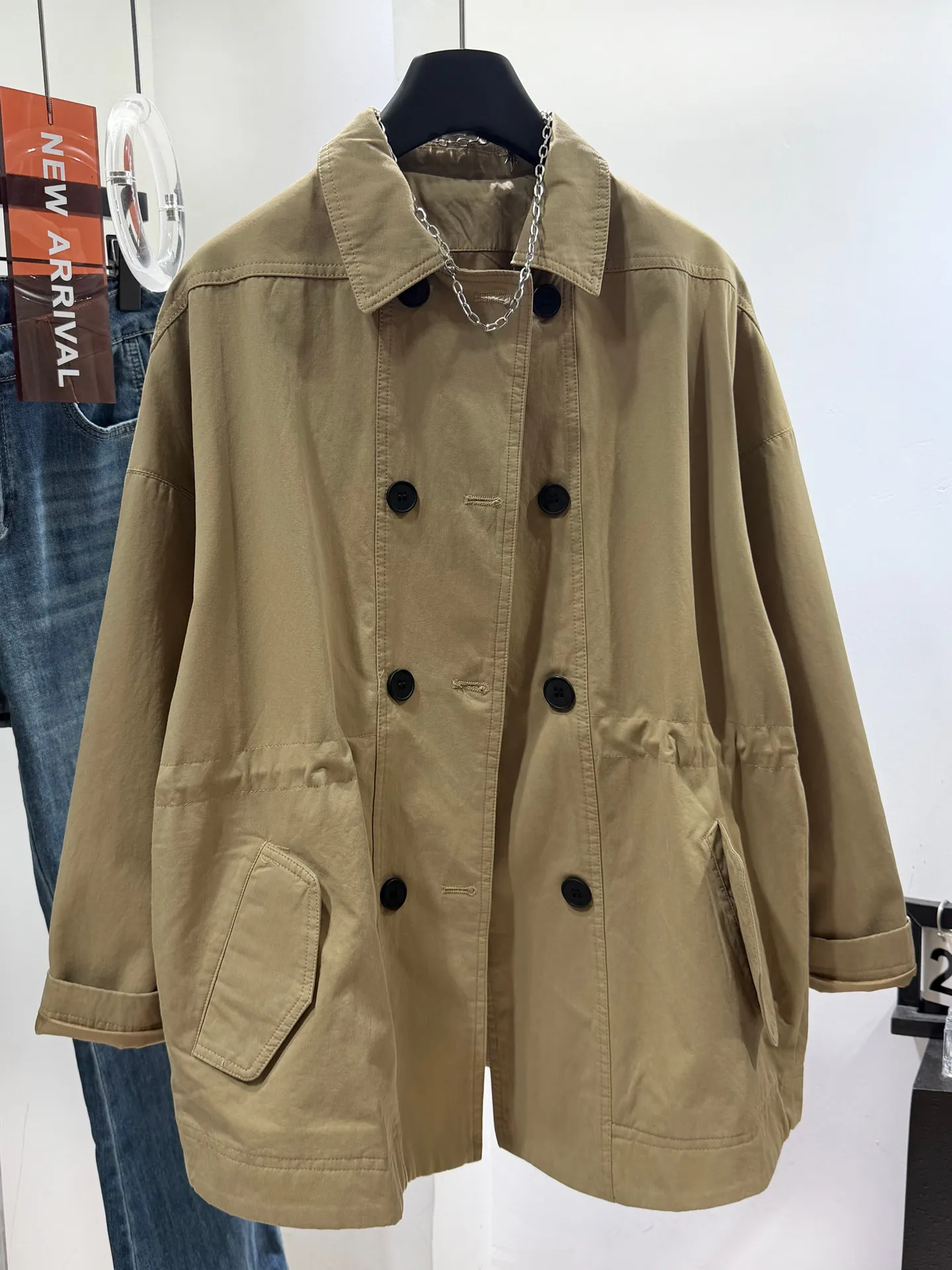 Spring and Autumn New Women's Windbreaker Coat Loose Double Breasted Casual Strap Windproof Coat
