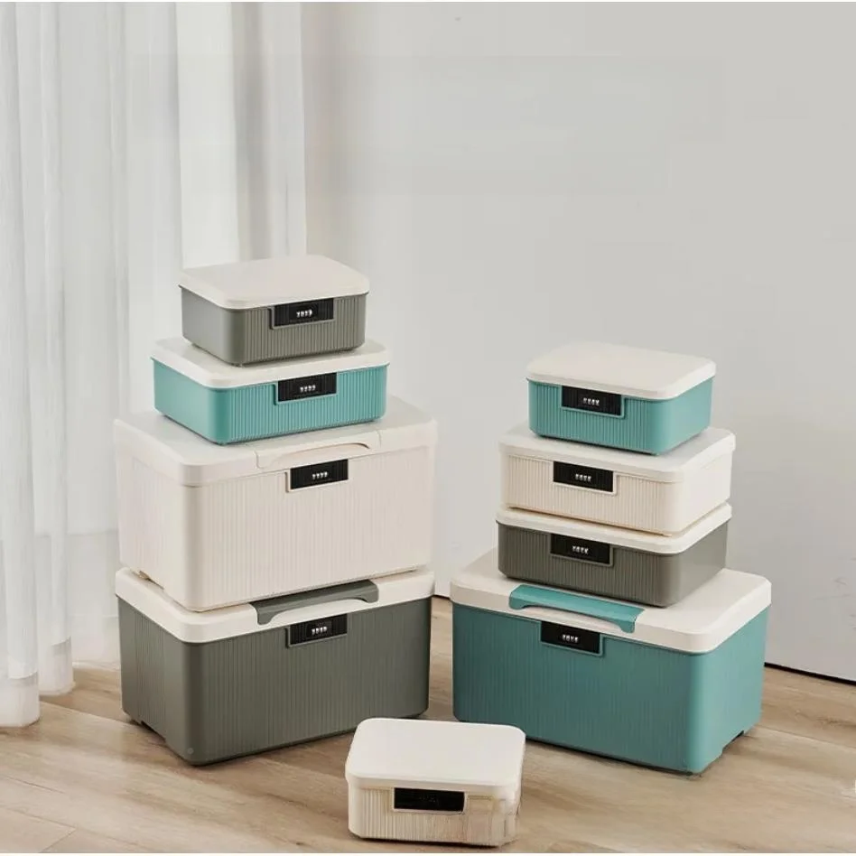Large Capacity Password Lock Storage Box with Wheel for Nail Supplies Organizer Plastic Material Double Door Opening Structure
