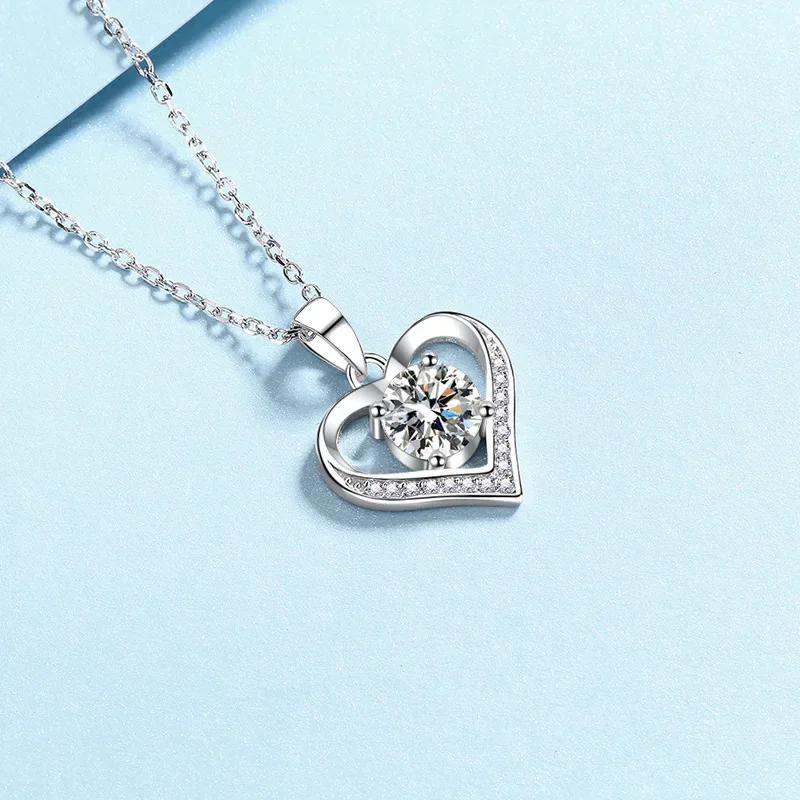 GRA Certified 1CT Heart Moissanite Wedding Necklace for Women, Original Luxury PT950 Platinum Pendant Chain Girl's Birthday Gift