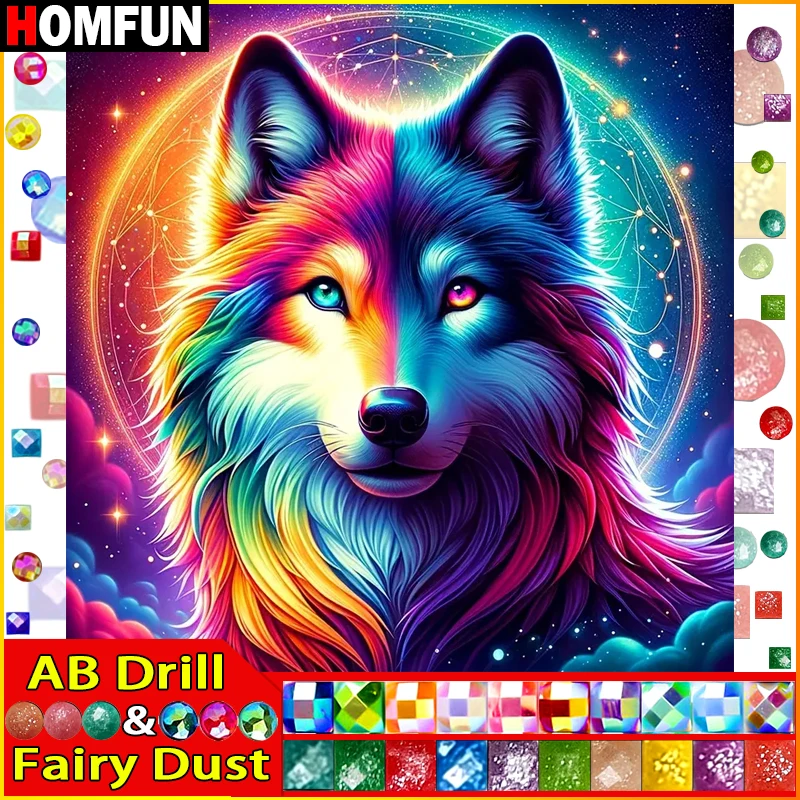 

HOMFUN Fairy Dust AB Diamond Painting Cross Stitch Pattern 5D Diamond Embroidery "Animal Wolf" Home Decor DIY diamond Art