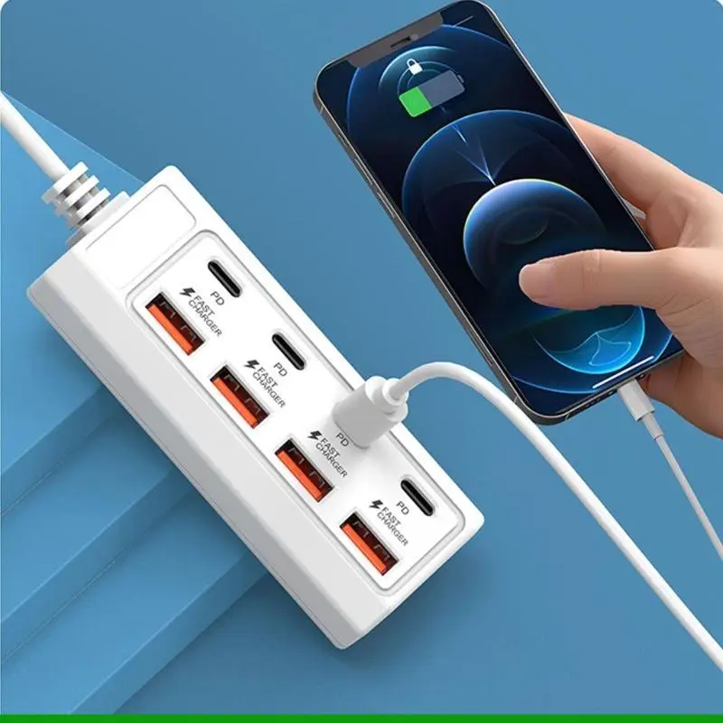 U55C Electrical Socket 4 USB 4 Type C Multiports Quick Charging