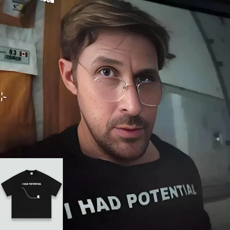 Camiseta Meme I Had Potential Ryan Gosling, Algodão Pesado, Gola Redonda Pequena, Estilo Retrô, Oversized, Casual, Streetwear, Unissex